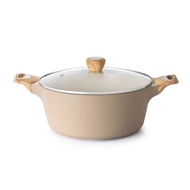 鑄鋁湯鍋6.6QT/28CM【屈臣氏限量】全新正貨 ｜ 28cm 大容量奶油白陶瓷雙耳不沾湯鍋 ｜ 麥飯石健康塗層深型燉鍋 ｜ 質感木紋防燙手柄 ｜ 限順豐到付