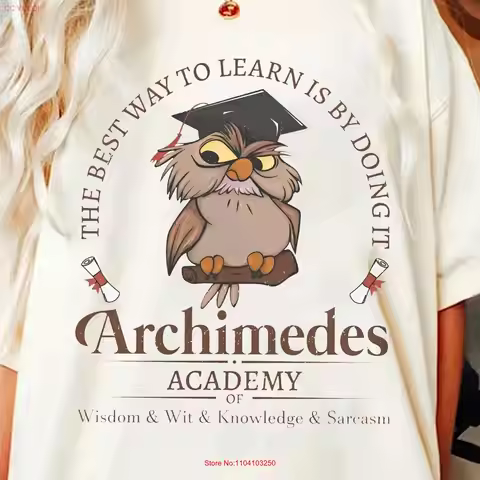 Retro Archimedes Academy Knowledge Sarcasm T Shirt Sword In The Stone Owl long or short sleeves