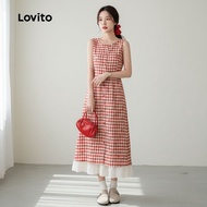 Lovito Refine Red Fabric Stitching Spring/Summer Dress for Women LK2AD912
