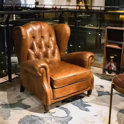 Retro style oil wax leather sofa chair classic 1919 cigar chair whiskey bar single chair cafe leisur
