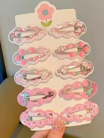 10Pcs Cute Pink Rabbit Hair Clip, Bangs Clip,Side Hair Clip,Hair Accessories,Suitable For Daily Use,