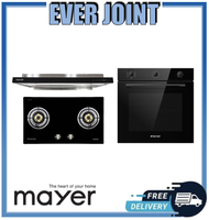 Mayer MMGH772HI [78cm] 2 Burner Glass Gas Hob + Mayer MMSI903OT [90cm] Semi-Integrated Hood with Oil Tray + Mayer MMDO8R [60cm] Built-in Oven with Smoke Ventilation System Bundle Deal!!