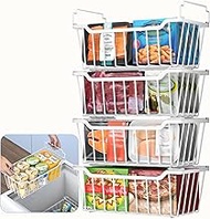 Goovilla Freezer Organizer Bins with Foldable Handle, 4 Pack Stackable Freezer Baskets for 3.5-7 Cu.