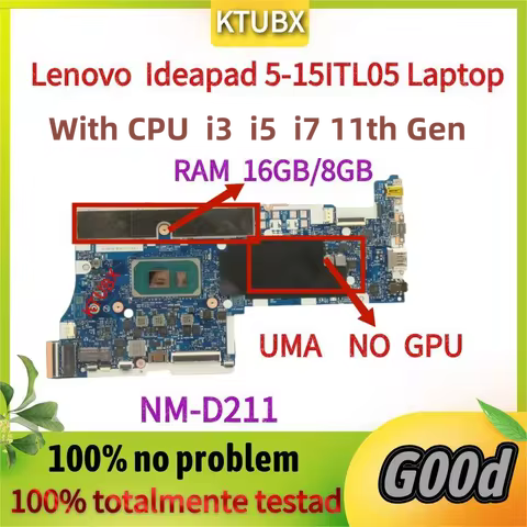 NM-D211.For Lenovo Ideapad 5-15ITL05 Laptop Motherboard.With CPU I3/I5-1135G7/I7-1165G7 RAM 16GB.100