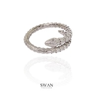 SWAN - Snake Bracelet(L) กำไลข้อมือเงินแท้ ข้อมือดีไซน์งู ฝังเพชรคิวบิคเซอร์โคเนีย cubic zirconia ข้