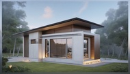 แบบบ้านพักอาศัย1ชั้นนทรงโมเดิ้ลร่วมสมัย S004 พื้นที่ใช้สอย 34 ตารางเมตร 1ห้องนอน 1ห้องน้ำ งบก่อสร้าง