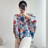 imported Issey Miyake Genuine Pleated T-shirt 2024 Autumn New Printing Joker Crew Neck Temperament C