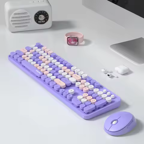 MOFii Purple Wireless Keyboard Mouse Combo, Gradient Retro Round Keycaps, Silent Female Keyboard, US
