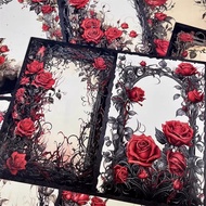 RHS Online 9PCS A5/A4 Size Gothic Red Rose Series Specialty Paper Background Paper Material Paper DI