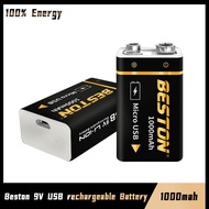 Beston 1000mah Li-ion Rechargeable Battery USB Direct Charge 14650 9V Lithium Polymer Batteries Fast