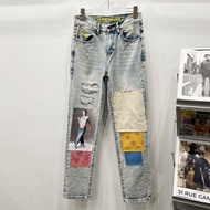 SEX7 Drew Jeans Smiley Distressed Ripped American Men's Trousers Wide-Leg Fashion Loose Jeans