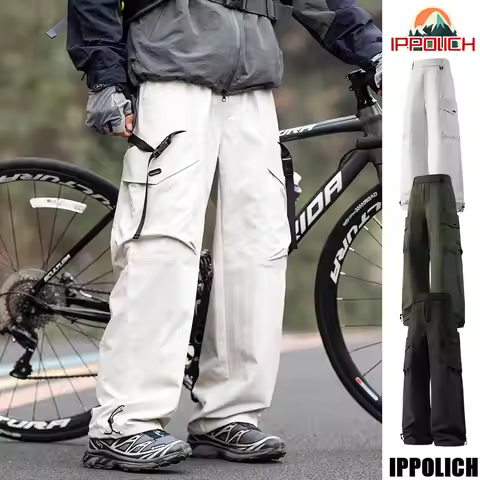 Road Cycling Waterproof Cargo Pants Men's Spring Autumn Loose Big Pocket Cargo Pants Men Hiking Fish