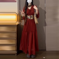 SUSIEYUAN | Đầm Mùa Thu Phong Cách Bohemian Màu Đỏ