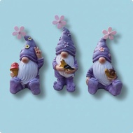 3 Pieces Violet Hat Gnome Painted Seated Gnome Figurine Whimsical Garden Gnomes Creature Props Decor