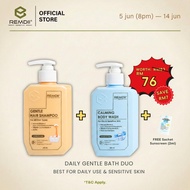 REMDII Daily Bath Duo | Body Wash 250ml + Shampoo 250ml + FREE Sunscreen Sachet | Bayi Eksim Set Man