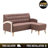 Living Mall Kofu Full Fabric 3 Seater Sofa With Matching Ottoman In Brown Color