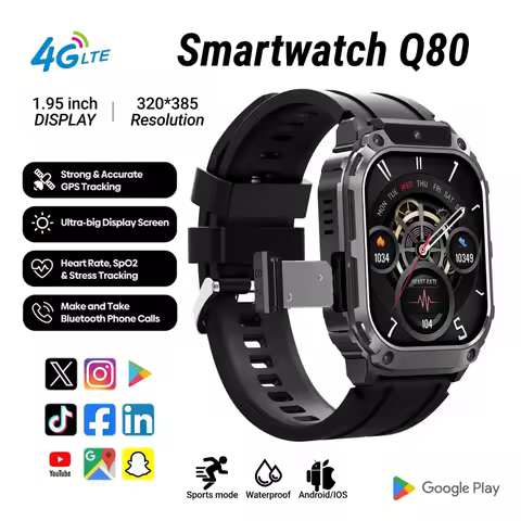 2025 NEW Q80 Smart Watch 4G SIM 1.955-inch HD Screen GPS+WiFi Front Camera Video Call 64GB/128GB ROM