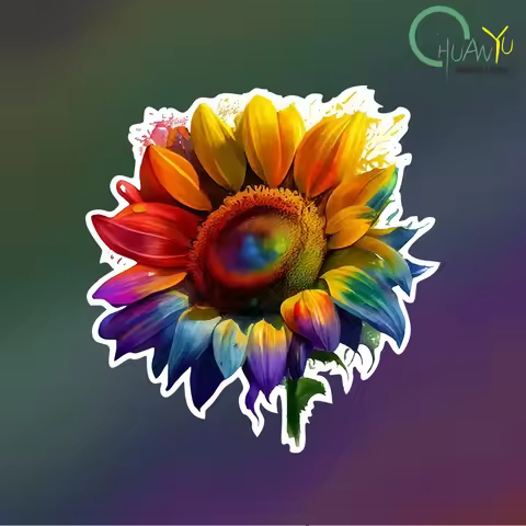 Colorful Sunflower Sticker, Suitable For Cars, Laptop Sticker, Cartoon Irregular Self-adhesive Stick