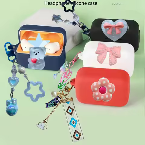For Realme Buds T500 Pro /T300 T310 T100 T200lite T110 T01 Case cute cartoon / flower keychain Silic
