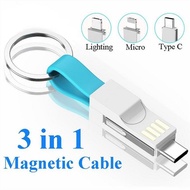 [SmartHere] Portable Travel 3 in 1 Mini Keychain Phone Charger Charging Cable USB Type C Micro USB compatible with iPhone Xiaomi Samsung Huawei OnePlus LG Android Lightning Cable