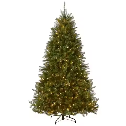7.5 Feet Pre-Lit Dunhill Fir Artificial Christmas Tree, 700 LED Lights, 2, 514 Tips, Feet Pedal, 10 