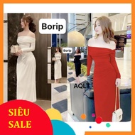 Fashionable long-sleeved off-the-shoulder dress, party dress, off-the-shoulder maxi dress