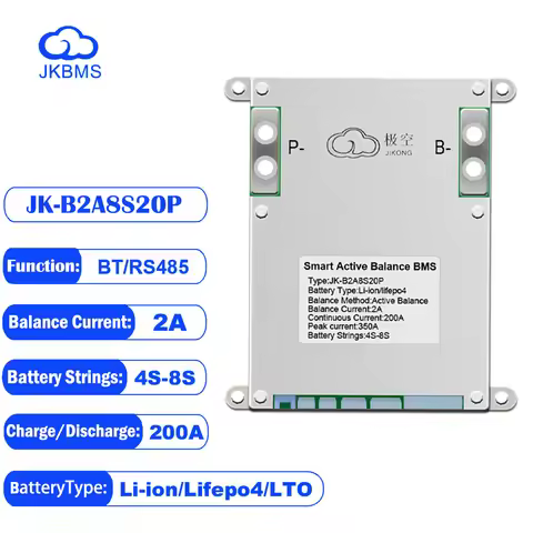 JIKONG SMART BMS JK-B2A8S20P 2A Active Balance for Lifepo4 Battery 4S 5S 6S 7S 8S 200A 48V BT Li-Ion