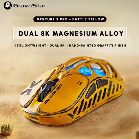 GravaStar Mercury X Pro Battle Yellow Wireless Magnesium Alloy Gaming Mouse E-sports Bluetooth RGB L
