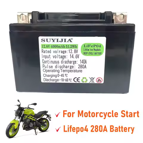 LiFePO4 Motorcycle Battery Electric Vehicle Battery 12.8V 4000mAh BMS 12V Lithium Phosphate Scooter 