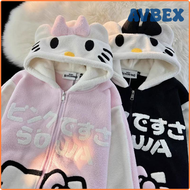 AVBEX Sanrio Hello Kitty อนิเมะน่ารักสำหรับผู้หญิงแจ็คเก็ตมีฮู้ดการ์ตูนน่ารักเสื้อโค๊ตใส่ออกกำลังกาย