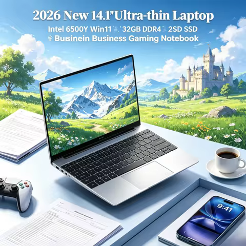 2026 New 14.1" Ultra Thin Laptop Intel 6500Y Win11 32GB DDR4 2TB SSD Business Gaming Notebook