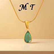 Retro Olive Green Blue Water Drop Pendant Necklace Women Do Not Fade Niche Design Does Not Fade Love