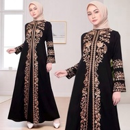 Latest Wide Embroidered Abaya Mayung Gamis Dubai Jetblack saudi Solid Black Luxury basic Umrah dress