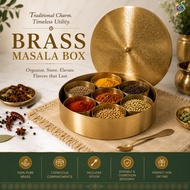 Traditional Brass Masala Storage Box 7 Compartments Indian Spice Dabba Kitchen Container Spice Jar