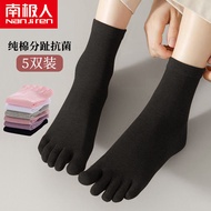 [READY Stock] Antarctic Five-Toed Socks Women's Mid-Tube Socks Spring Autumn Winter 100% Five-Toed Separate Cotton Antibacterial Breathable Socks Women