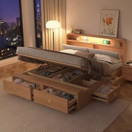 Solid Wood Bed Thickened Sturdy Modern 1.335m Drawer High Box 1.8m Double Nordic Style Master Bedroo