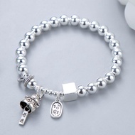 Lin Dasheng Jewelry Sterling Silver Bracelet Sterling Silver 999 Pure Silver Lucky Cat Square Brand 