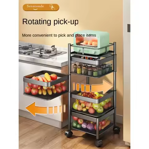 Multilayer Can Rotate Kitchen Fruits Vegetables Store Shelves Metal Multi-function Movable Cart Кухн