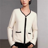 WTDX Erdos Baroque Pearl Buckle Contrast Color Zipper Cardigan - Stylish Fit