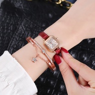 【HSU】Women's Slim Faux Leather Strap Square Dial og Quartz Wrist Watch Gift