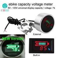 12V 24V 36V 48V 60V 72V 84V 120V eBike Battery Capacity Indicator Voltage Meter Percentage Display lifepo4 Li-ion Lead acid