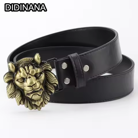 Men's Women Classic Fashion Punk Belt Leather Fine Retro Lion Head Zinc Alloy west Cowboy Jeans Cein