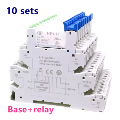 10Pcs HF41F 5 12 24 -ZS HF41F-12-ZS HF41F-24-ZS Fast Wiring Plate Black Red 41F-1Z-C2-1 6A 1CO Slim 