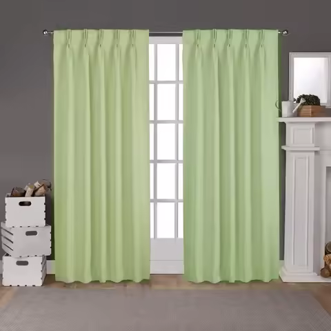 Olive Green Double Pinch Pleated Blackout Curtains, 52x54 Inches (2 Panels)