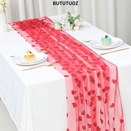 BUTUTUOZ Valentine's Day Tablecloth, Romantic 2x1.5m Heart Gauze Table Runner, High Quality Home Dec