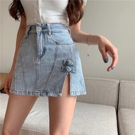 Cowboy skirt New Anti-Glare Side Slit DENIM Skirt Women High Waist and Thin All-Match a-line bag hi
