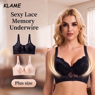 KLAME 34-46BCDEF Plus Size Thin Cup Lace V-neck Wire Comfort Bra KLM1766