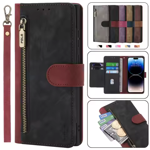 M55 M15 5G 2024 RFID Block Wallet Case For Samsung Galaxy M55 Zipper Card Leather Book Cover For Gal