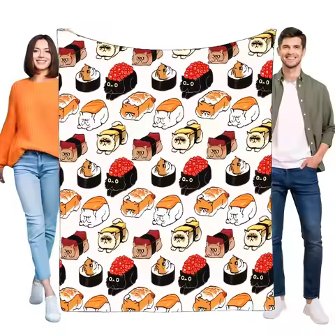 Cute Sushi Cats Blanket Soft Plush Throw for Sofa Bed, Cozy Lightweight Gift for Cat Lovers, Vibrant