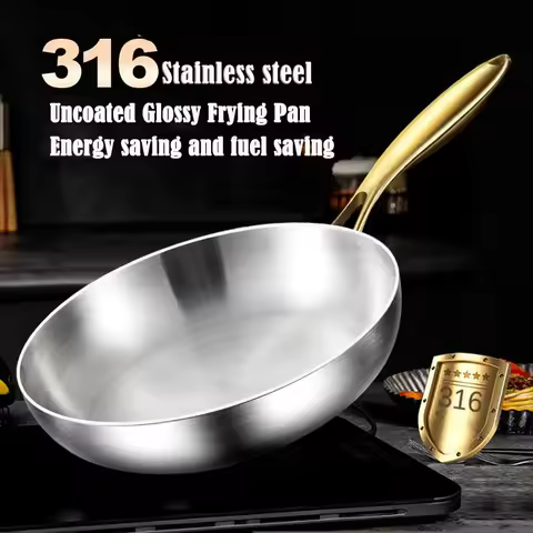 316 Stainless Steel Frying Pan Wok Pan Nonstick Cooking Fried Steak Gas Stove Pot Induction General 